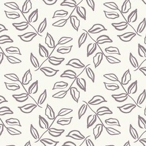 Vintage Modern Ink Leaves in Dusty Purple on a Cream Background.