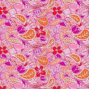 Sun  &  Showers Bring May Flowers /Doodle / white lines Orange,Red,Pink   SMALL   