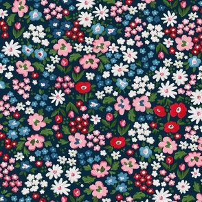 Ditsy floral print with tulips in navy