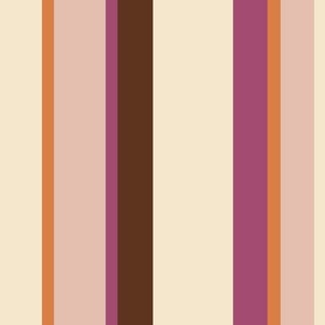 Large Scale // Solid Stripes in Cream, Pink, Brown, Purple and Orange