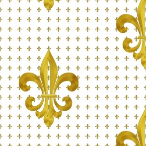 Faux Gold on White Classic French Large Scale Fleur de Lis wallpaper or duvet cover