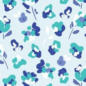 Leopard print flowers in cool blue and green tones