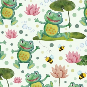 Watercolor Playful Frogs