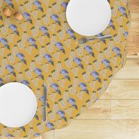 Modern, Sunny Yellow Birds and Cacti Textile Pattern by martibetz