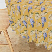 Modern, Sunny Yellow Birds and Cacti Textile Pattern by martibetz