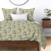 Modern, Sage Green Birds and Cacti Fabric Pattern by martibetz