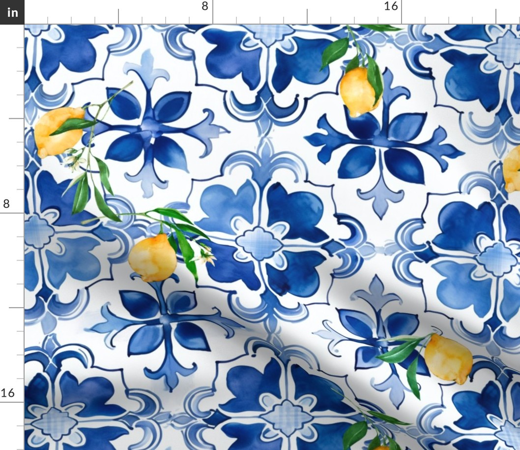 Blue tiles,mosaic,Mediterranean tiles,majolica art ,lemon ,citrus,