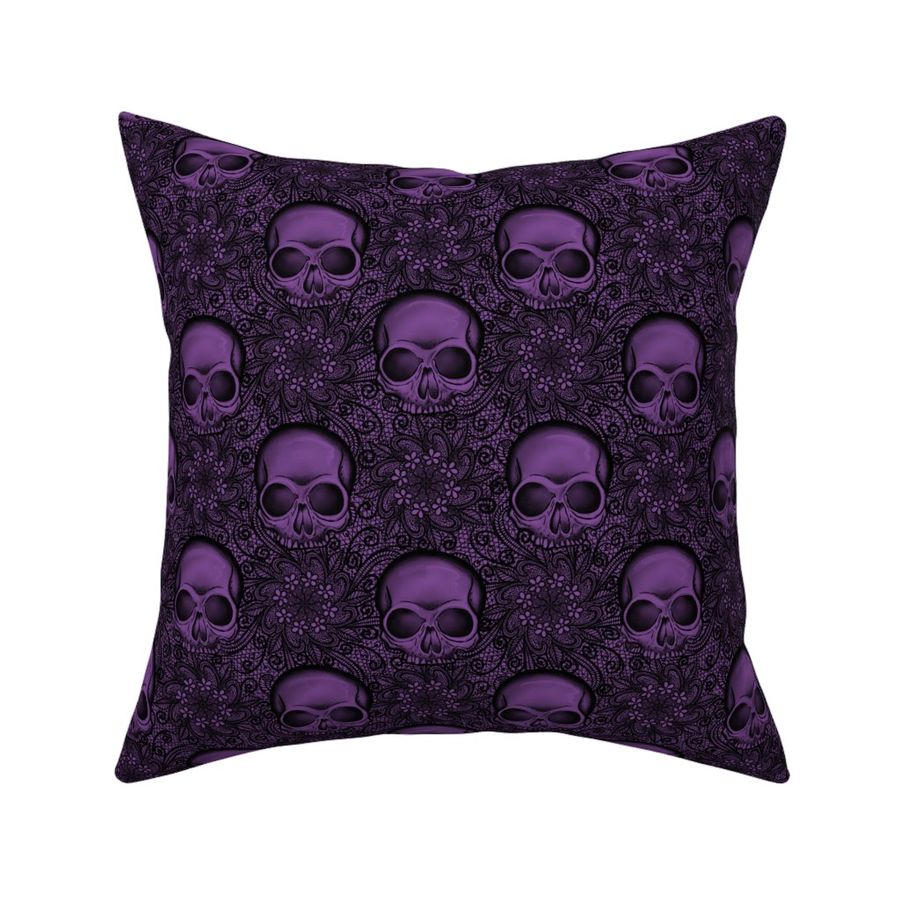  Dark Gothic Flowers And  Skulls In Light Purple And Black