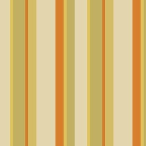 Medium Scale // Solid Stripes in shades of Pale Yellow, Harvest Gold, Avocado Green, Burnt Orange and Cream - Retro Colors
