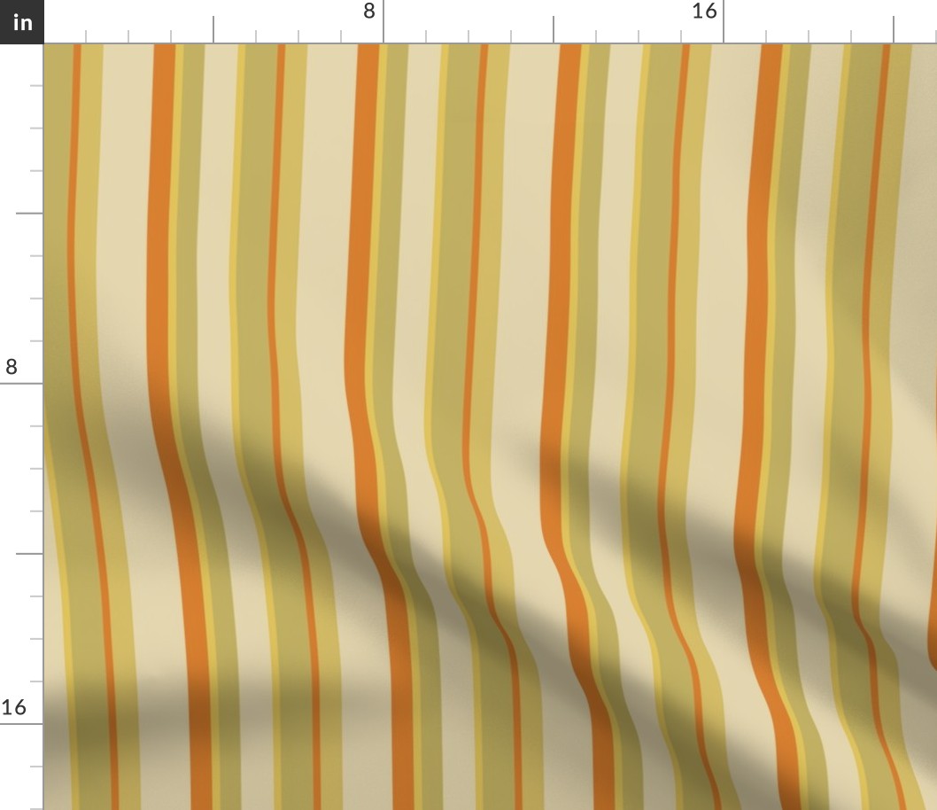 Medium Scale // Solid Stripes in shades of Pale Yellow, Harvest Gold, Avocado Green, Burnt Orange and Cream - Retro Colors