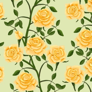 Yellow Rose Wall on Pale Green