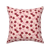 M Ditsy Blossoms Floral_Cream, Dark Red, Pink