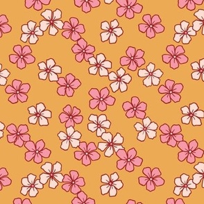 M Ditsy Blossoms Floral_Mustard Yellow, Pink