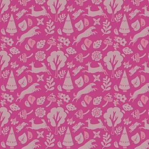 Pink on Pink Floral Forest Longhaired Hound Small Print