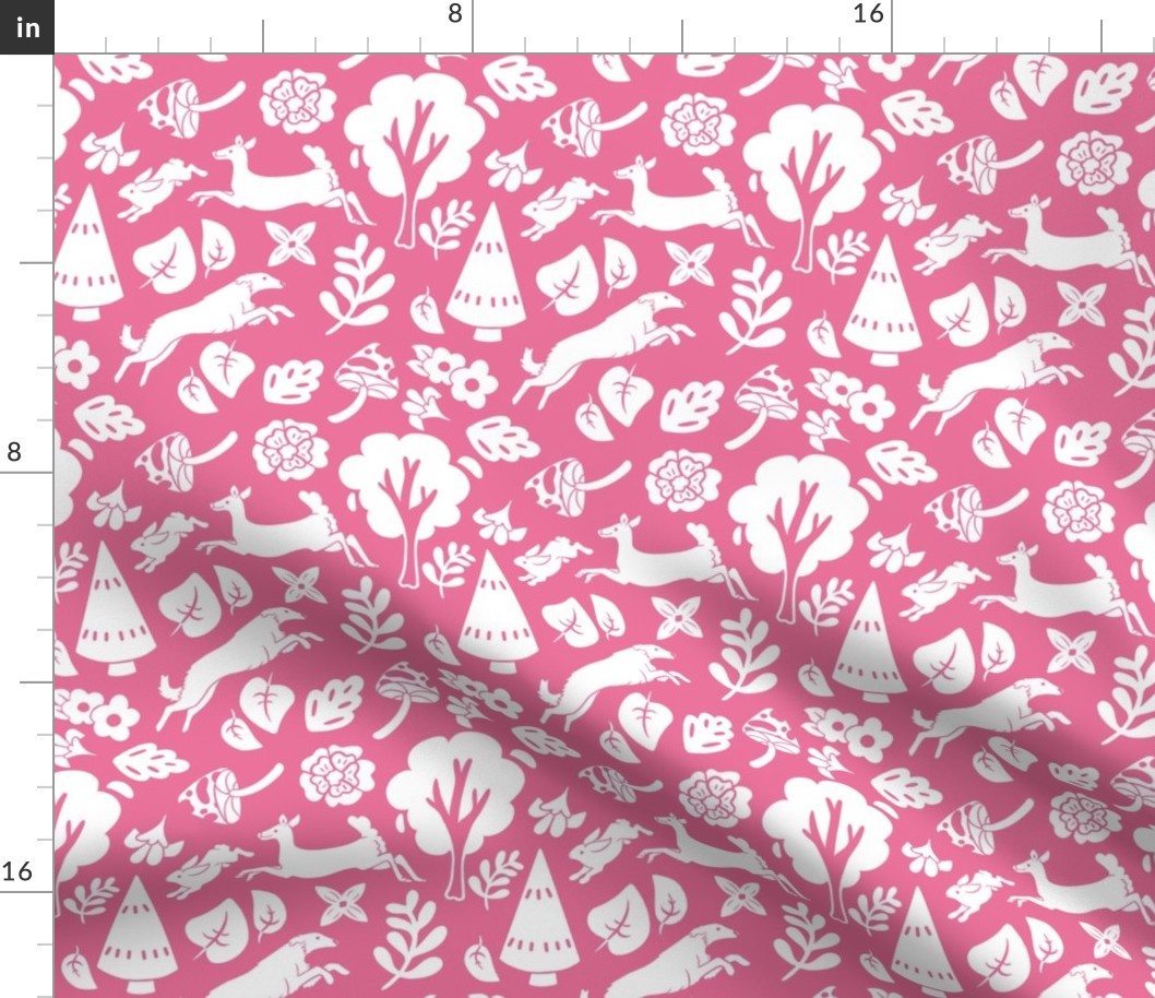 Pink Floral Forest Longhaired Hound Small Print