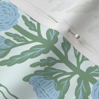 Blue and Green Block Print Floral Stripe