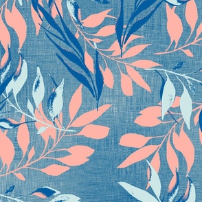 (L) Pastel Leaves floating in a subtle striped background