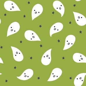 (M) Cute Halloween Ghosts on Green