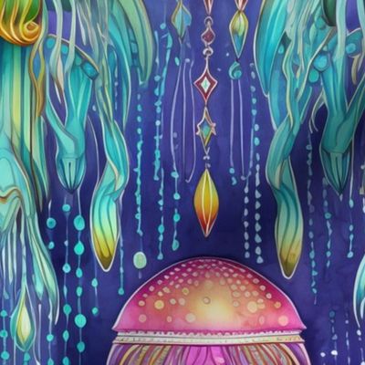Art Nouveau Colorful Watercolor Jellyfish