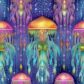 Art Nouveau Colorful Watercolor Jellyfish