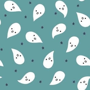 (M) Cute Halloween Ghosts on Teal