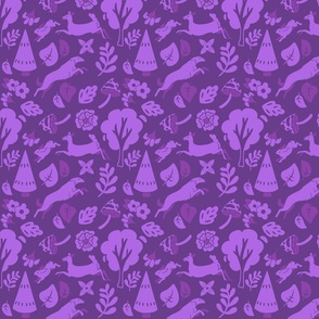Purple on Purple Floral Forest Longhaired Hound Small Print