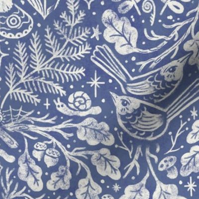 (Large Scale) Night in the Forest Woodland Damask | Classic Blue Nova | Textured Historical Inspired