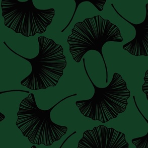 Gingko Leaves in Black and Emerald