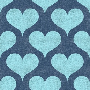 Denim Retro Hearts: Colorful 80’s Pattern - Aqua Blue (L)