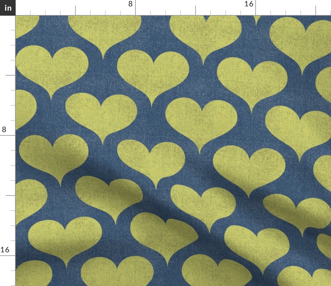 Denim Retro Hearts: Colorful 80’s Pattern - Yellow Green (L)