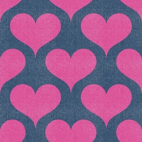 Denim Retro Hearts: Colorful 80’s Pattern - Hot Pink (L)