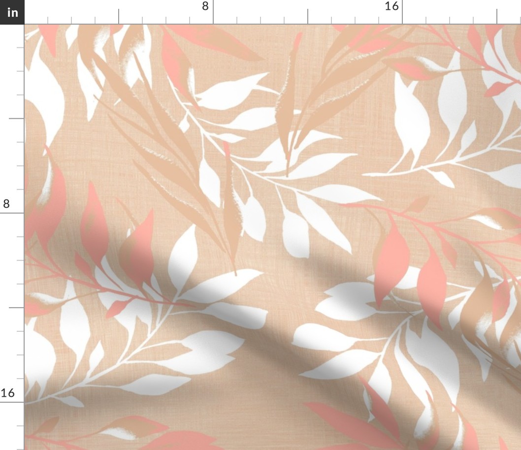 (L) Pastel Leaves floating in a subtle striped background