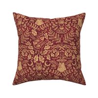 Night in the Forest Woodland Damask | Claret Red Wine & Light Gold | Textured Historical Inspired