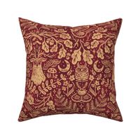 (Large Scale) Night in the Forest Woodland Damask | Claret Wine Red & Light Gold | Textured Historical Inspired