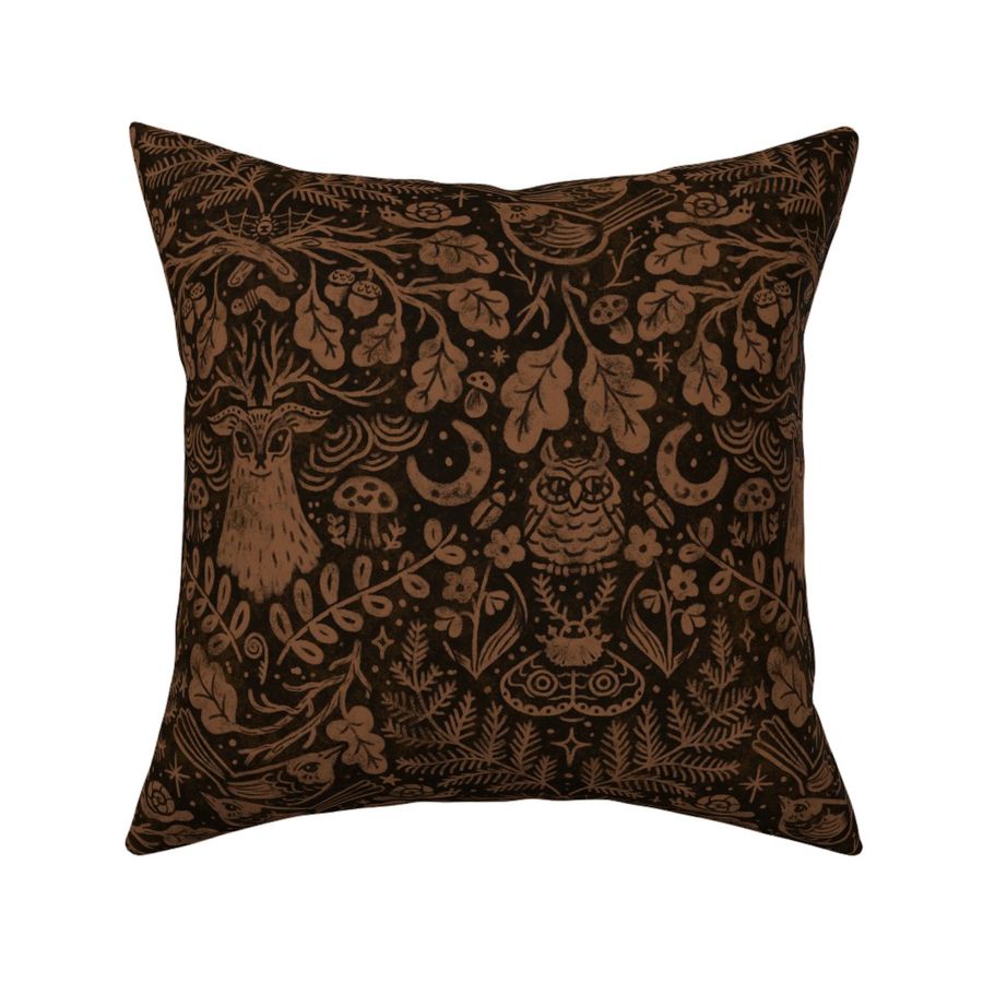 (L) Night in the Forest Woodland Damask - Bleached Black & Brown - Historic