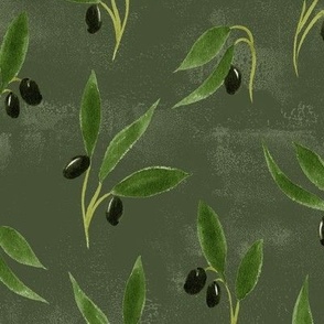 Hand Drawn Olives dark green large