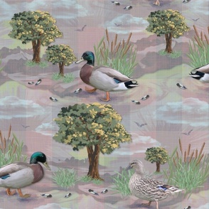 Wild Mallard Ducks, Forest Green Oak Trees, Kids Nursery Storybook, Forest Friends Woodland Adventure, Muted Pink Sunlit Glade, Mossy Green Campfire Cozy Outdoor Camping Adventure, Wild and Free Waddling Duck Country, Wildlife Ducks Nature Art 