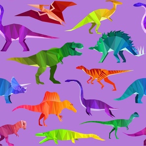 Prehistoric Parade Rainbow Geometric Dinosaur Pattern in Purple