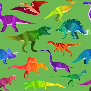 Prehistoric Parade Rainbow Geometric Dinosaur Pattern in Green