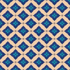Azulejo tile in blue and brown colors with dots