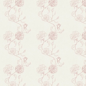 Rosebud trailing floral stripe vertical / cecil bruner rose / hand drawn vintage flowers / subtle floral wallpaper / classical rococo roses / climbing rose striped / cameo pink off white