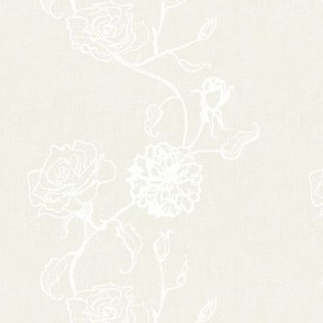 Rosebud trailing floral stripe vertical / cecil bruner rose / hand drawn vintage flowers / subtle floral wallpaper / classical rococo roses / climbing rose striped / ivory cream off white
