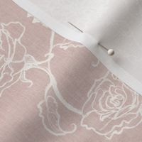 Rosebud trailing floral stripe vertical / cecil bruner rose / hand drawn vintage flowers / subtle floral wallpaper / classical rococo roses / climbing rose striped / blush pink clay off white