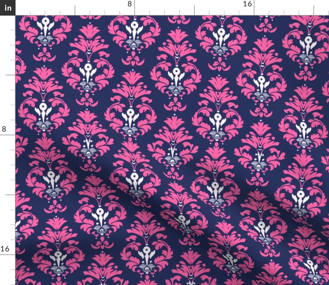 Fuchsia Flourish on Midnight Damask