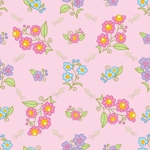 folk floral pattern on pink