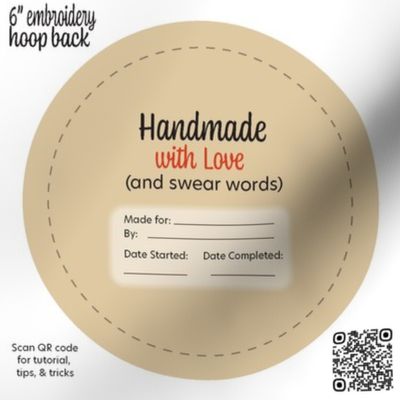 Handmade With Swear Words Embroidery Hoop Back 6 inch Beige