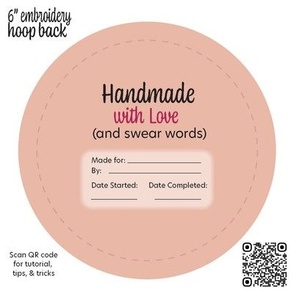 Handmade With Swear Words Embroidery Hoop Back 6 inch Blush