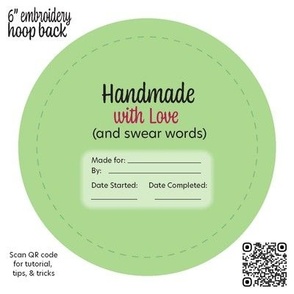 Handmade With Swear Words Embroidery Hoop Back 6 inch Green