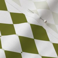 Harlequin print (S) of two-tone rhombus with elegant dot and cross - white and bright green