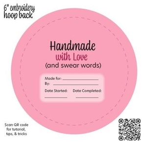 Handmade With Swear Words Embroidery Hoop Back 6 inch Pink